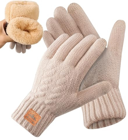 Bobelle Wear Handschuhe Damen Winter, Winterhandschuhe Touchscreen Warme Thermo Fleece Wollhandschuhe Strickhandschuhe für Outdoor Sport (Beige)