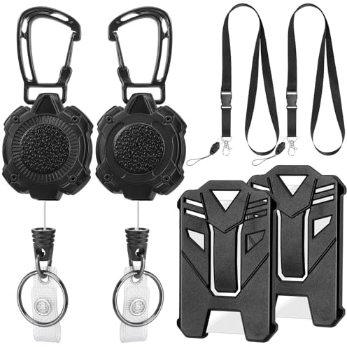 2 Pack Heavy Duty Retractable Keychain, with 31.5 Steel Cord, 2 PCS ID Badge Holder and 2 PCS Detachable Lanyard Strap for Name Card