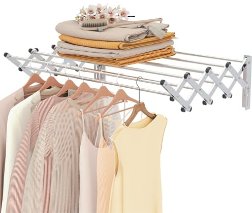 GIANTEX Étendoir à Linge Mural en Acier Inoxydable, Porte-Serviettes Rétractable à 8 Barres Réglable de 50 à 86 cm, Séchoir Mural Peu Encombrant pour Salle de Bain, Buanderie, Argent