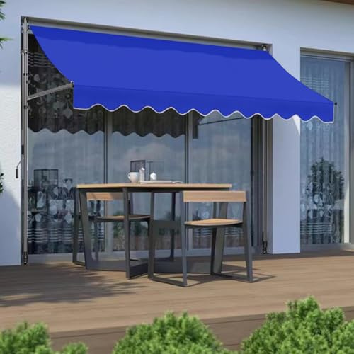 Einziehbare Markise, wasserdicht, Klemmmarkise, manueller Sonnenschutz, mit Handkurbel, langlebig und stabil, für Terrasse, Balkon und Flur, Blau 250 x 120 cm