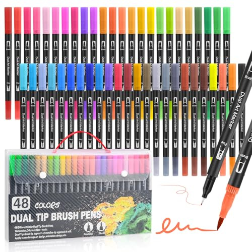 Behiruch 48 Farben Filzstifte,Dual Brush Pen Set,Filzstifte Dicke und Dünne | mandala stifte, brushpen, für Erwachsene und Schüler, Wasserfest - Zum Ausmalen, DIY-Bastelprojekte und Zeichnen, Journaling