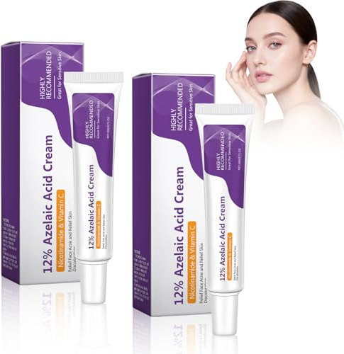 2 PCS SéRum de ÁCido Azelaico, Suero Facial 12% Azelaic Acid | Face Crema Sueros Faciales de ácido azelaico Combate Acné y Granos, Oculta Brotes, Destapa Poros, Unifica Tono Piel(20g x 2)