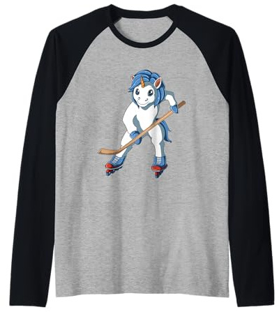 Divertido Unicornio de Hockey Camiseta Manga Raglan