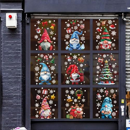 OIXEYA 9 Hojas Pegatinas Navidad para Ventanas,Pegatina Copo de Nieve Navidad, Papá Noel Muñeco de Nieve Alce de La Puerta Adornos Navidad Decoracion Ventana Blectrostáticas