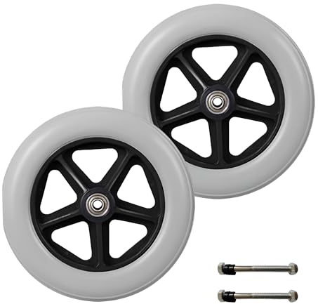 Roues Avant de Fauteuil Roulant 8 Pouces, Lot de 2 Roues de Rechange Non Pneumatique, Solide Roue de Remplacement pour Fauteuil Roulant Manuel 5/16 (8 mm)