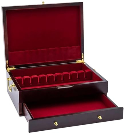 Yajuyi Caja de Madera para Guardar Cubiertos Y Cubiertos (39 X 28,8 X 13,7 Cm, con Asa de Transporte)