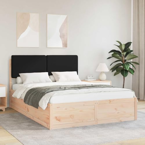 Tonture Bettgestell mit gepolstertem Kopfteil Schwarz, 140x200cm Doppelbett, Massivholz Kiefer Rahmen, Schlafzimmer Möbel, Modernes Design, Kein Boxspring erforderlich