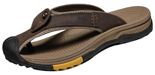 YIzdegg tåsandaler dam läder – flip flops bågestöd sandaler mjuk sula pantoletter andas tåseparator ultrakudde rehaba-sandaler komfort sommarskor halkfria utomhussandaler, BRUN, 39