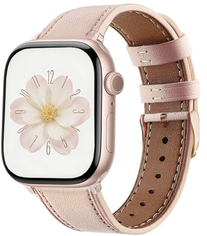 Läderarmband kompatibelt med Apple Watch 42 mm 41 mm 40 mm 38 mm dam elegant smal ersättningsarmband för iWatch Series 11/10 9/8/7/6/5/4/SE3/SE2/SE, 20 millimeters