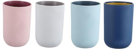 Toyvian Set 4 Pezzi Tazze da Bagno in Plastica Robusta Anti-Caduta Bordo Curvo, Bicchieri Porta-spazzolini Impilabili Multiuso per Casa, Bagno e Viaggio, Fondo Antiscivolo Colore Casuale