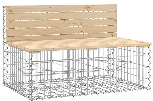 HGBNMER Gabionen Sitzbank 103 cm mit Massivholz Kiefer Gartenbank, verzinkter Stahlsockel für Steine und Kies, kompaktes Design für Außenbereiche, max. 110 kg pro Sitzplatz