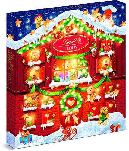 Lindt Teddy kleiner Adventskalender | 2x128g | Festlicher Kalender mit 24 Türchen & liebevoll gestalteter Schokolade | Schokoladen-Geschenk zu Weihnachten | Süßer Adventsgruß für Kinder & Familie