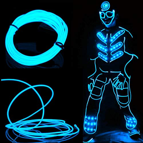 Mixtooltoys 5M Lot de 2 Fil Néon à Pile EL Câble Guirlande Lumineuses Éclairage Fix Clignotant Stroboscope Tube Fluo El Wire Déco Vêtement Festif Soirée Fête Mariage Voiture Vélo Intérieur (Bleu)