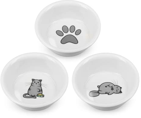Navaris Cat Bowls - Set of 3 Porcelain Dog, Puppy, Kitten, Cat Food and Water Bowls - Replacement Bowls for 50174.03 Elevated Feeding Station
