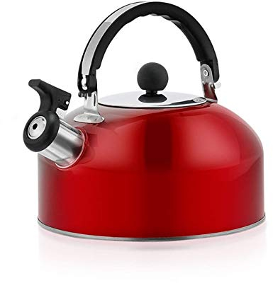 Flötenkessel Ca 3L, Pfeifenkessel Mit Flöte Teekessel Wasserkessel Edelstahl, Viele Farben, Indutkion, Für Alle Wärmequellen Geeignet Tee Kaffee Wasserkocher (Rot)