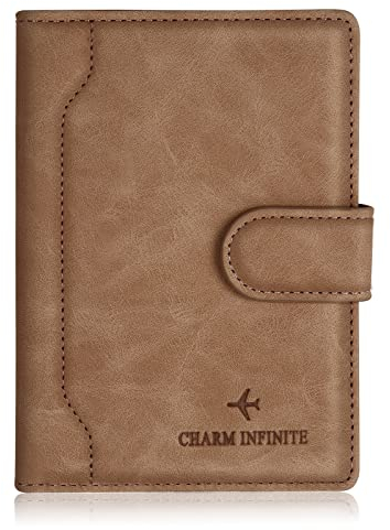 Toctax Passport Holder Cover, Leather RFID Travel Wallet Case Organiser with RFID Blocker, Passport Cover for Passport, Business Cards, Credit Cards, Boarding Passes (Brown)