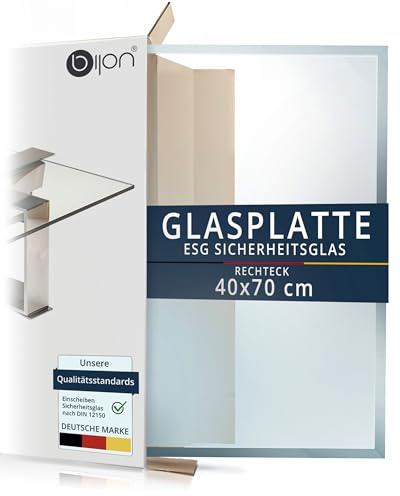 bijon Glasplatte Tisch ESG Sicherheitsglas Rechteck - Für Esstisch, Couchtisch, Gartentisch, Schreibtisch, Bodenplatte, Funkenschutz, Kaminschutz - Glasplatte 40x70 cm oder 70x40 cm