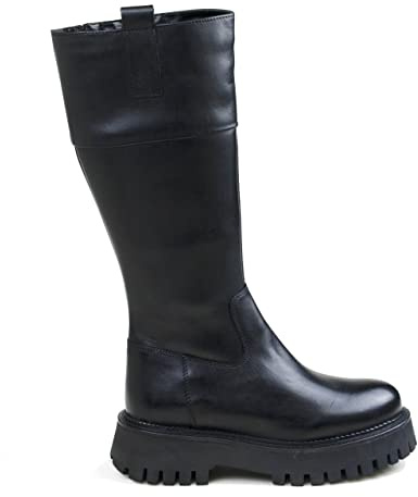 Keys Stivale Alto da Donna Platform in Vera Pelle Nero Gambale 33 cm Art. K5703 (Numeric_40)