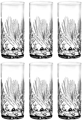 Crystal Highball Tumbler - Glass - Set of 6 HB Tumblers - Hiball Glasses - Hand Cut Crystal - Drinking Tumblers - for Water, Juice, Wine, Beer and Cocktails - 13 oz. - by Barski - Made in Europe