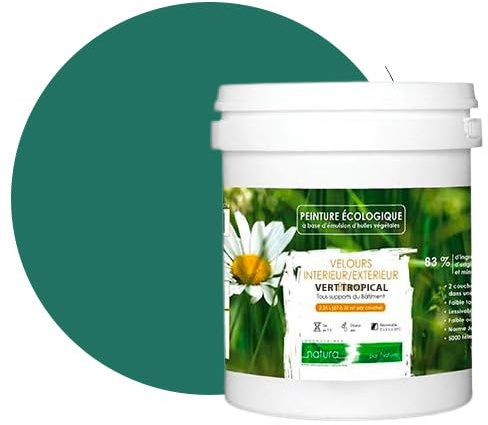 BOX DECO COULEURS Pintura de pared natural ecológica con aspecto satinado interior Natura - 1 L, verde tropical