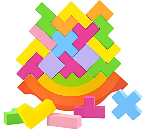 SIENIANLINE Balance Motorikspielzeug aus Holz - Montessori Pädagogisches Bausteine Spielzeug - 20-teiliges Konzentration- und Geschicklichkeitsspiel für Kinder