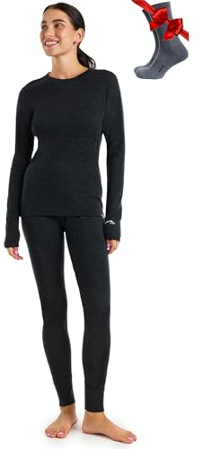 Merino.tech Merino Wool Base Layer Womens Set - Merino Thermal Underwear Womens Top and Bottom Lightweight, Midweight, Heavyweight (Small, 320 Charcoal Grey)