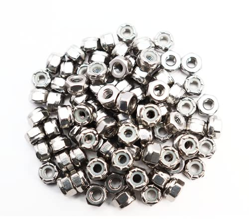 #6-32 Nylon Insert Hex Lock Nuts 100 Pack 304 Stainless Steel Self-Locking Nylon Lock Nuts Plain Finish for Industrial Construction Fasteners