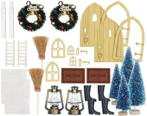 infactory Wichteltür Weihnachten: 2er-Set DIY-Weihnachtsdeke Wichtelhaustür für Modellbau (Wichtel-Zubehör Miniatur, Wichtel-Zubehör-Set, Weihnachtswichtel)