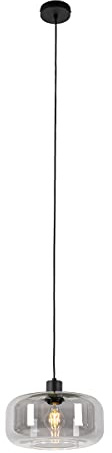 Qazqa Art Deco Pendelleuchte, Pendellampe - Bizle - Schwarz mit Rauchglas, Rund, 28cm, Ideal als Wohnzimmerlampe