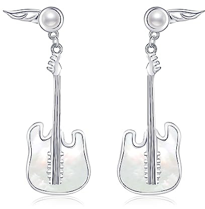 VENACOLY Gitarren Ohrringe 925 Sterling Silber Perlen Musik Ohrringe Schmuckgeschenke für Musikliebhaberinnen