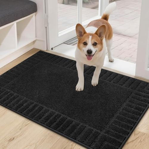 BEQHAUSE Türmatte Innen, super saugfähige Schmutzfangmatte, rutschfeste Maschinenwaschbare Fußmatte, Schmutzfänger Teppich für Hund, Eingang, Haustür, 60x90cm, Schwarz