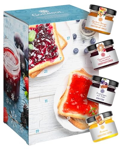 Corasol Premium Frühstück-Adventskalender mit Marmeladen & Konfitüren, Fruchtaufstriche im Glas (720 g)