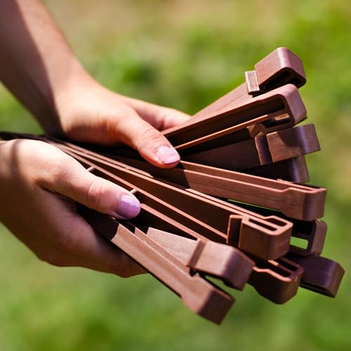 UNIGARDIA 40 Piezas de Estacas de Anclaje para Bordes de Jardín 24,5 cm - Robustos Anclajes de Suelo de Plástico, Marrón
