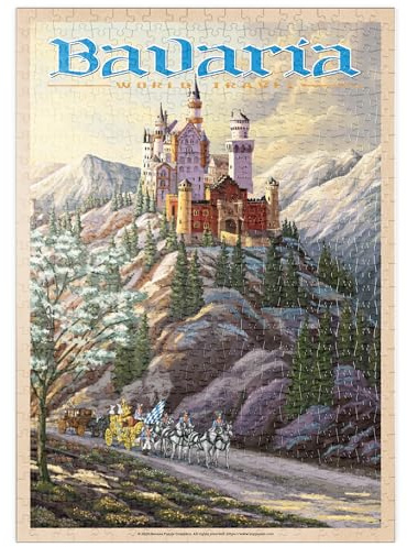 MyPuzzle Neuschwanstein Castle, Germany - Whispers of Winter's Fantasy, Vintage Travel Poster - Premium 500 Teile Puzzle - MyPuzzle Sonderkollektion von Havana Puzzle Company