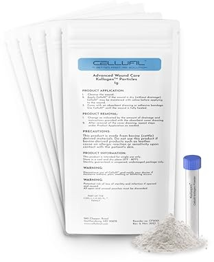 Celluheal Cellufil Collagen Particles for Advanced Wound Care - Box of 5 Vials - 100% Non-Hydrolyzed Bovine Collagen for Tissue Regeneration, First Aid & Minor Bleeding