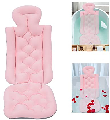 Badekissen,faltbar Cozy Basic Ganzkörper Badewannenmatte mit Kissen, Air Mesh Badewannenkissen,Rosa Badekissen mit Rutschfesten Saugnäpfen 78 * 35 * 40cm