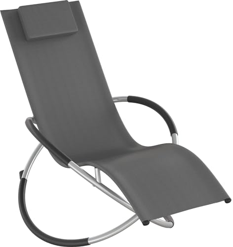 TecTake® Tumbona Plegable con Función Balancín, Tumbona Playa Ergonómica, Tumbona Piscina en Acero y Textileno, Tumbona Jardín Exterior, Protección Antivuelco, Carga Máx. 150 kg, Fácil Montaje - Gris