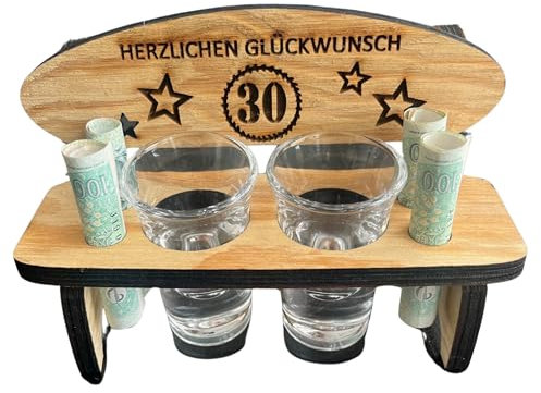 Pet-Jos Schnapsbank mit Gravur, Personalisiert Schnapslatte mit 2 Gläsern, Schnapsbank mit Gravur und Schnapsgläser, Personalisiert mit Namen, Geburtstagsfeier, ​Banknoten