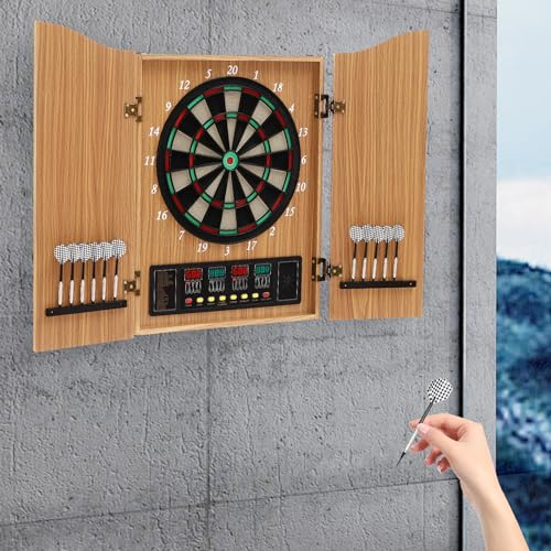 Elektronische Dartboards Elektronische Dart-Automat Schrank Dartscheibe Dekorative Set,Bis zu 16 Spieler, sowohl für Anfänger als auch für Profis geeignet（Gelb）