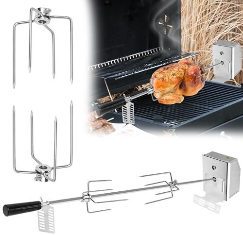 CEEDIR Tournebroche de barbecue en acier inoxydable pour barbecue à gaz 220-240 V - Tournebroche électrique universelle 107 cm avec 4 piques à viande pour barbecue, rôtisserie, barbecue à gaz, fêtes