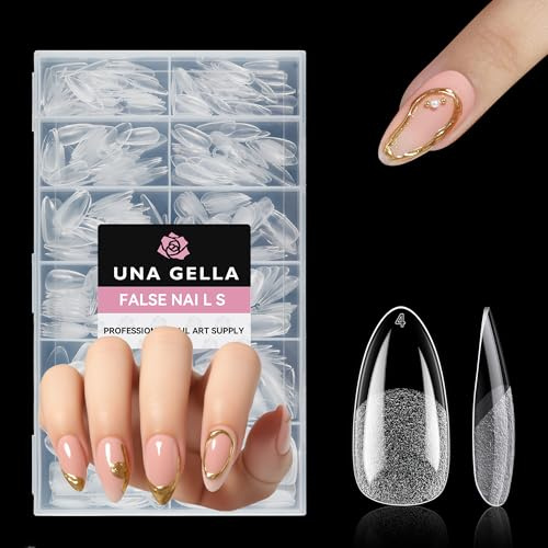 UNA GELLA Medium Oval Mandel Nageltips, 312 Stück 12 Größen Soft Gel Tips | Nail Tips Ohne C-Kurve Acryl, Ideal für Nagelverlängerung, Weihnachts-Nailart, DIY & Salon
