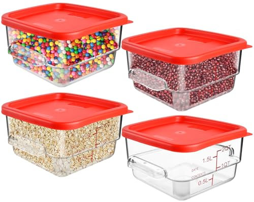 Boocalny 4 contenitori per alimenti commerciali con coperchi, 2 QT, trasparenti, quadrati, ermetici, con manici a bilancia, per casa, ristorante, cucina, pizza e impasto a prova di pane