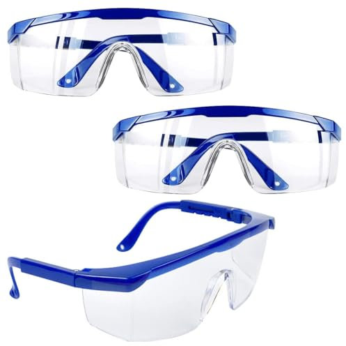 Semazz Lunettes de Sécurité,3 PCS Lunettes de Protection Anti-buée Cadres Bleus Lunettes UV Protection pour Enfants Adultes avec Lentilles PC et Plus Epaisses pour Activités de Plein Air