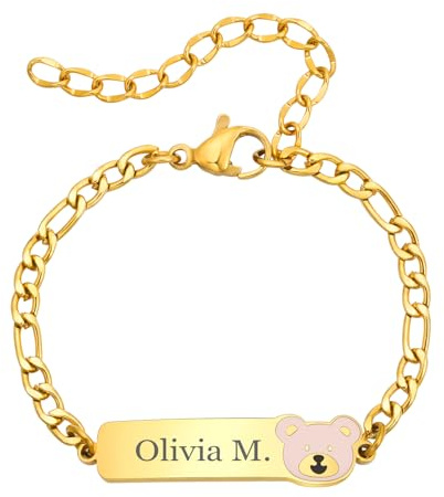 Kinder Mädchen Armband mit Gravur Namen - Personalisierte Cartoon ID Armbänder für Kleinkind, Baby Armband mit Namen, Personalisiert Armkette Geschenk für Jungen Mädchen Geburtstag Einschulung
