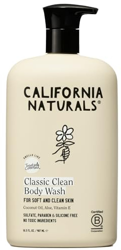 California Naturals Body Wash for Women and Men, Vitamin E Shower Gel Cleanser, Natural, Vegan & Cruelty Free, Paraben & Sulfate Free, Moisturizing Skin, Coconut, All Skin Types, 16.5 fl oz