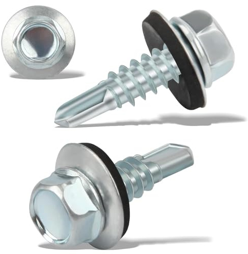 120 tornillos trapezoidales autorroscantes 4,8 x 55 mm, tornillos hexagonales para chapa con arandela de sellado, galvanizados, tornillos para metal, techo metálico (plata)
