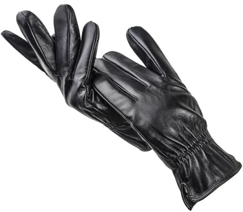 Herren Schwarze Lederhandschuhe Winter Fahrhandschuhe Schaffell Lederhandschuhe, Schwarz , 10.5