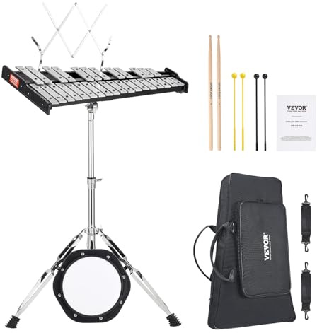 VEVOR Kit de Campana de Xilófono Glockenspiel de 30 Notas Instrumento de Percusión con Mazos, Baquetas, Atril, Almohadilla de Práctica, Soporte Ajustable y Bolsa de Transporte para Estudiante, Adulto