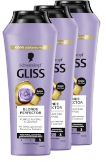 Gliss Blonde Perfector Purple Shampoo (3x 250 ml), Blond Shampoo mit Anti-Gelbstich-Effekt für natürlich blondes und gefärbtes Haar, mit Peptiden & Blaubeer-Extrakt