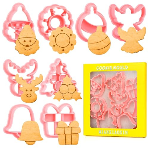 Becellen 8 Piezas Moldes Galletas Navidad 3D, Cortador de Galletas de Navidad Plástico Santa Claus Hombre de Jengibre Cookie Cutter para Niños